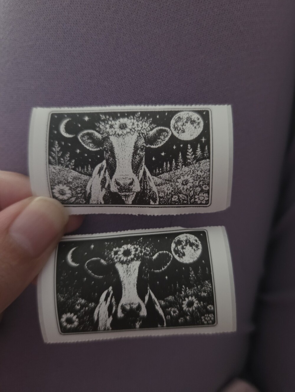 Black & White Celestial Cow Sticker 2-Pack | 2” Floral Cow Stickers